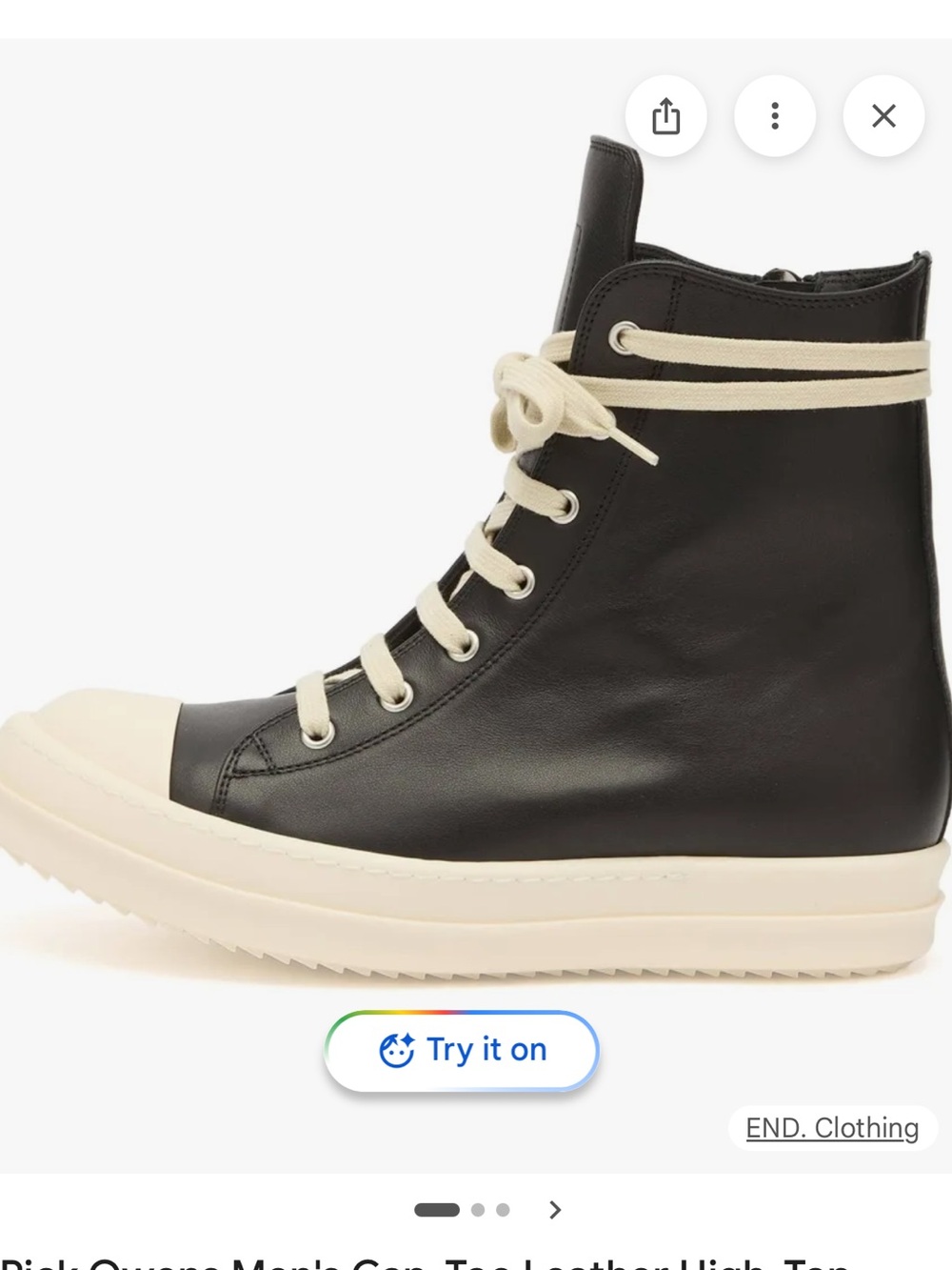 Rick Owens Black and Cream High-Top Cap-Toe Leather Sneakers